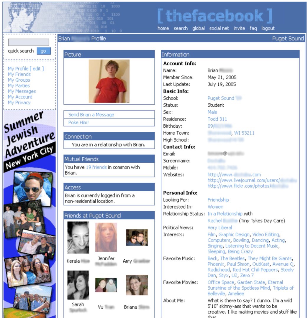 "The Facebook" profile page (2005)